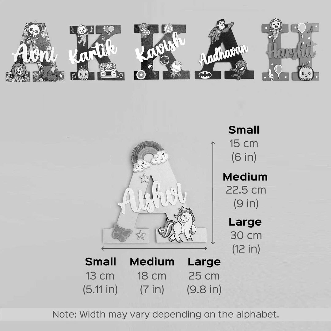 Hand Painted Personalised Kids Spiderman Themed Monogram Name Plate - Size and Name Personalization Comparison