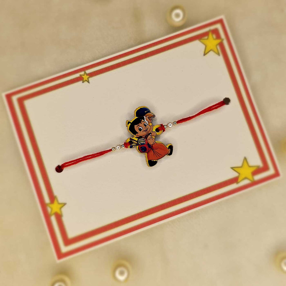 Handmade Chota Bheem Mdf Wood Kids Rakhi With Roli Chawal - Bracelet on Decorative Card
