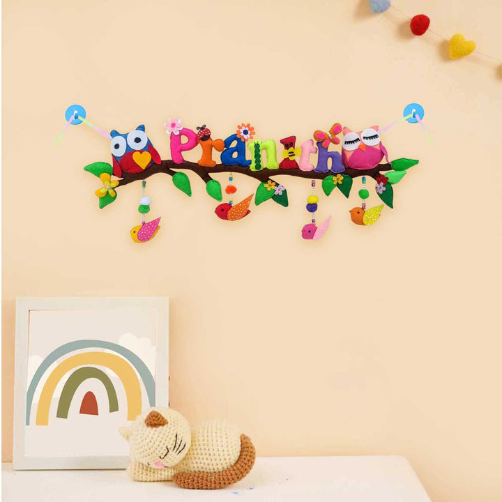 Personalized Owl Theme Felt Kids Name Plate - Mounted on Wall with Suction Cups