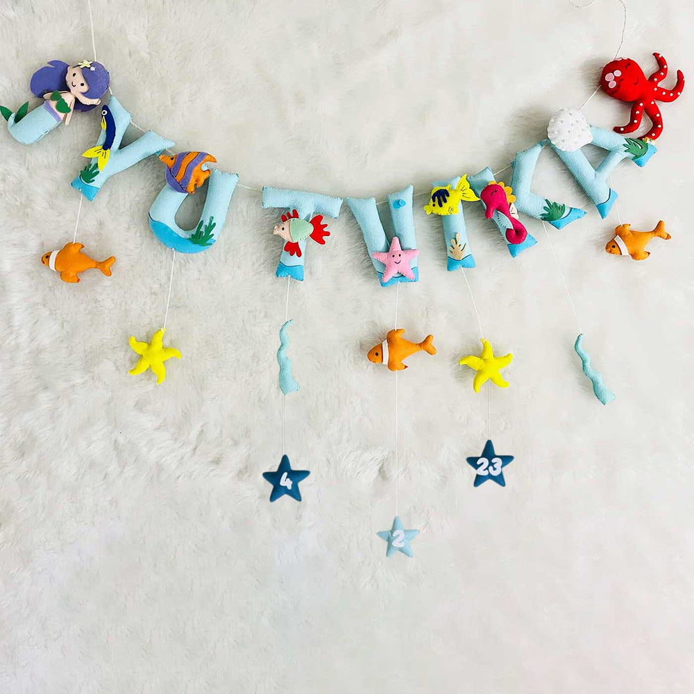 Handcrafted Personalized Mermaid Themed Bunting For Kids - Hanging Name Garland Display