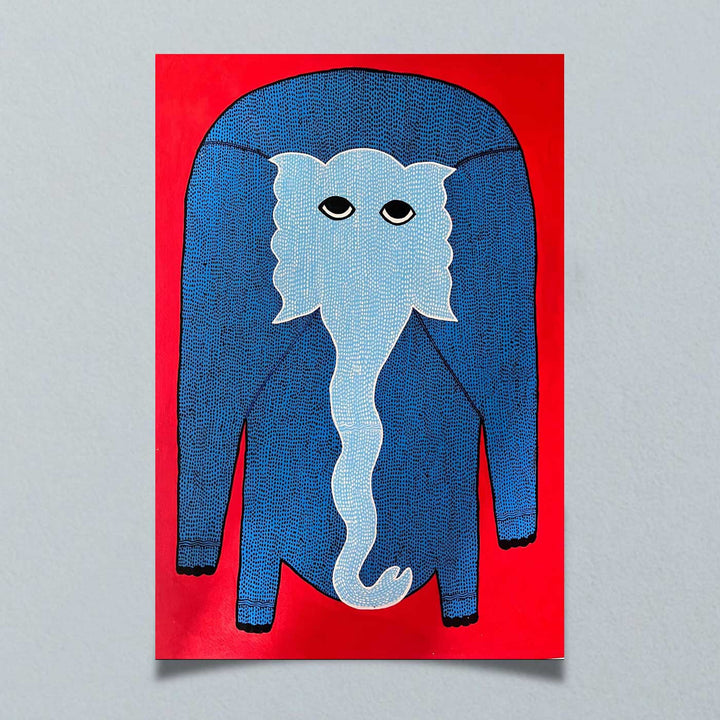 15 x 22 Inch | Elephant | Original Hand Painted Tribal Gond Art Painting | Acrylic Paints On Canvas