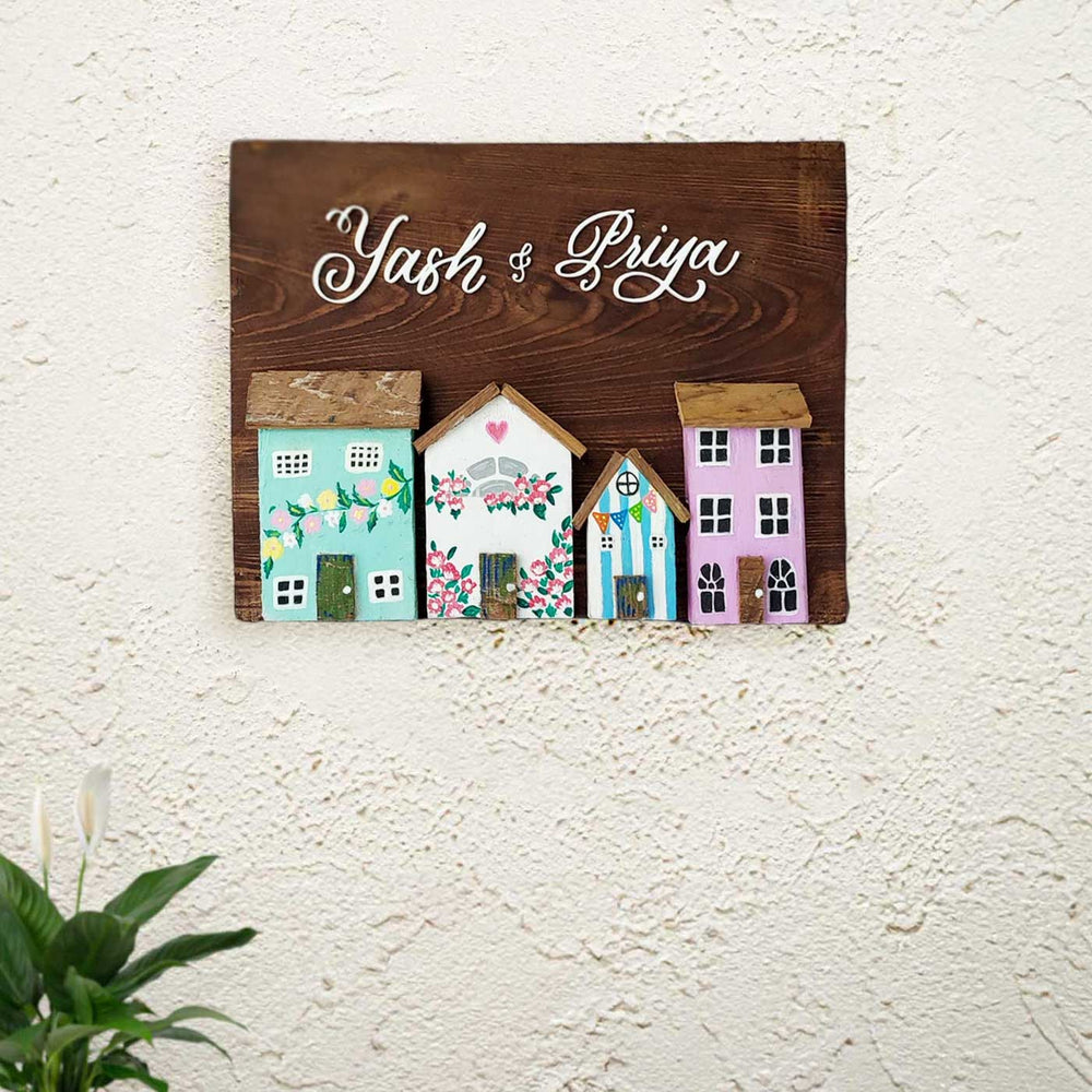 Personalized House Theme Pine Wood Name Plate - Mounted on Wall with Name Personalization