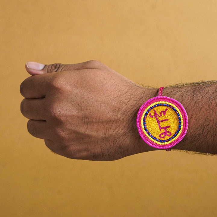 Handmade Beaded Bhai Rakhi With Roli Chawal - Worn on wrist