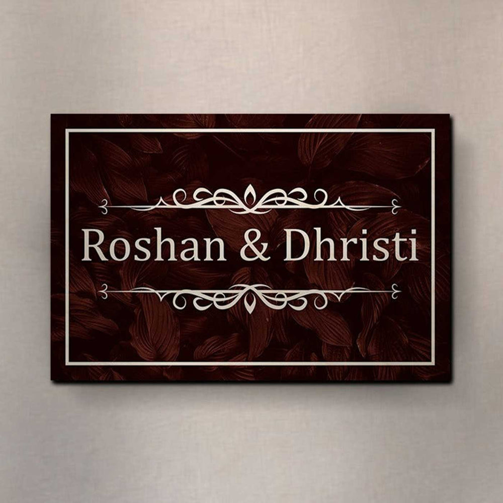 Personalized Printed Wooden Nameplate For Couples - Front View Showing Name Personalization
