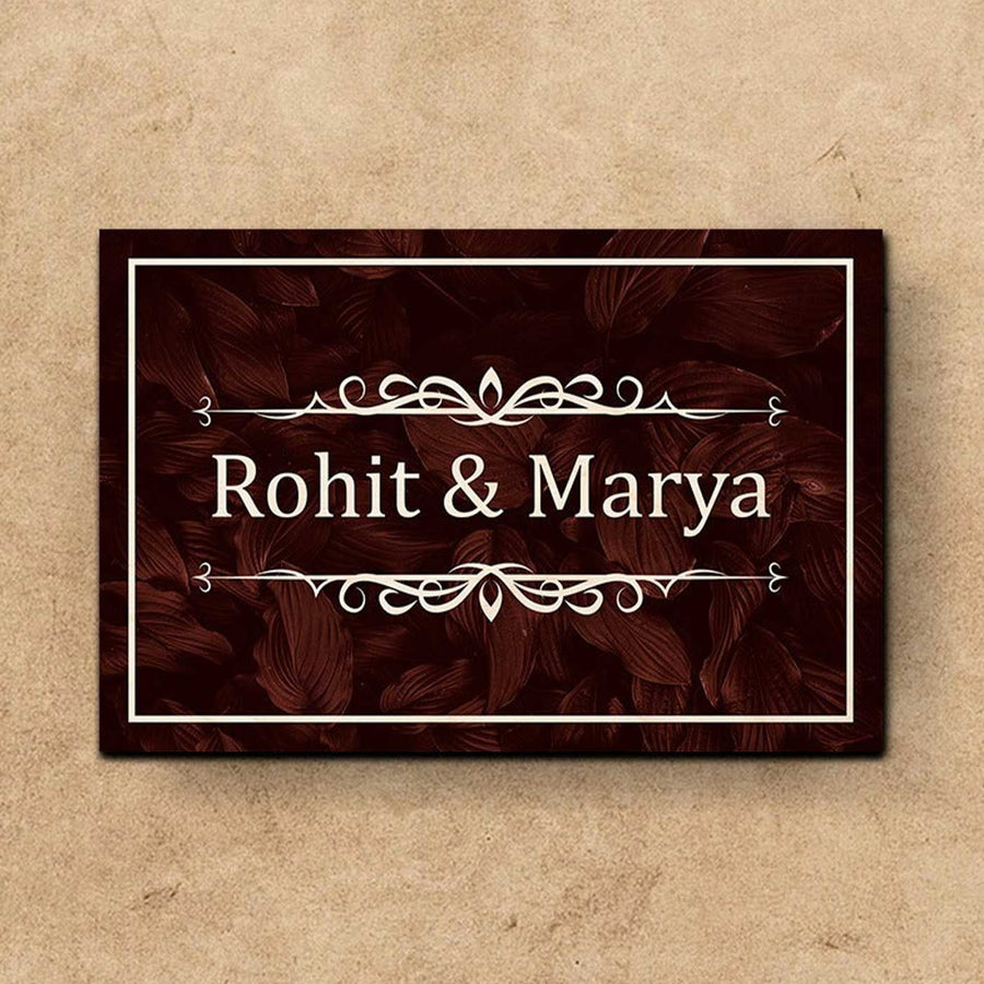 Personalized Printed Wooden Nameplate For Couples - Front View with Name Personalization
