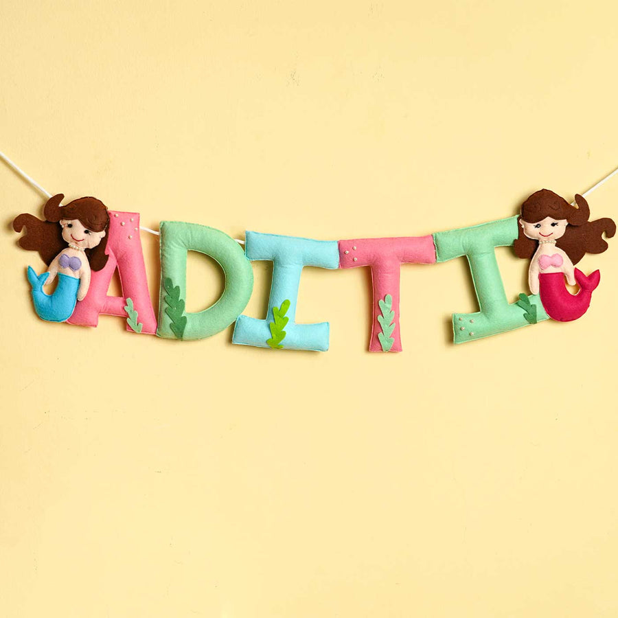 Personalized Handmade Mermaid Theme Felt Kids Bunting - Name Personalization Example Hanging