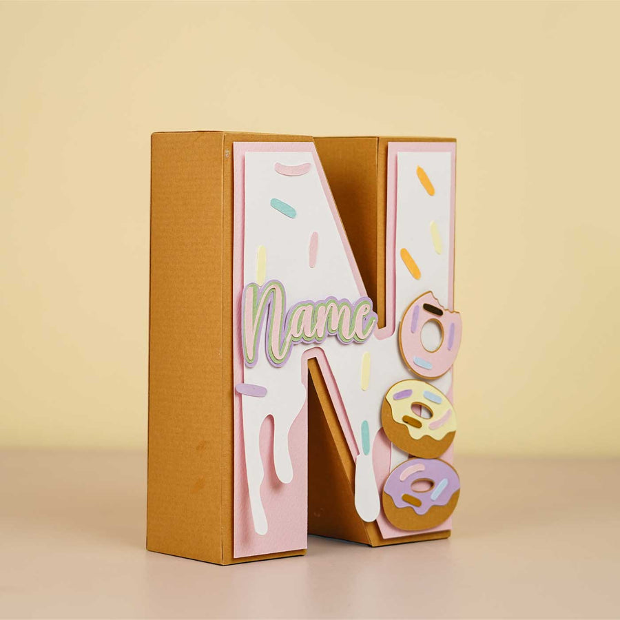 Personalized Printed Donut 3D Cardstock Monogram For Kids - Front View with Name Personalization