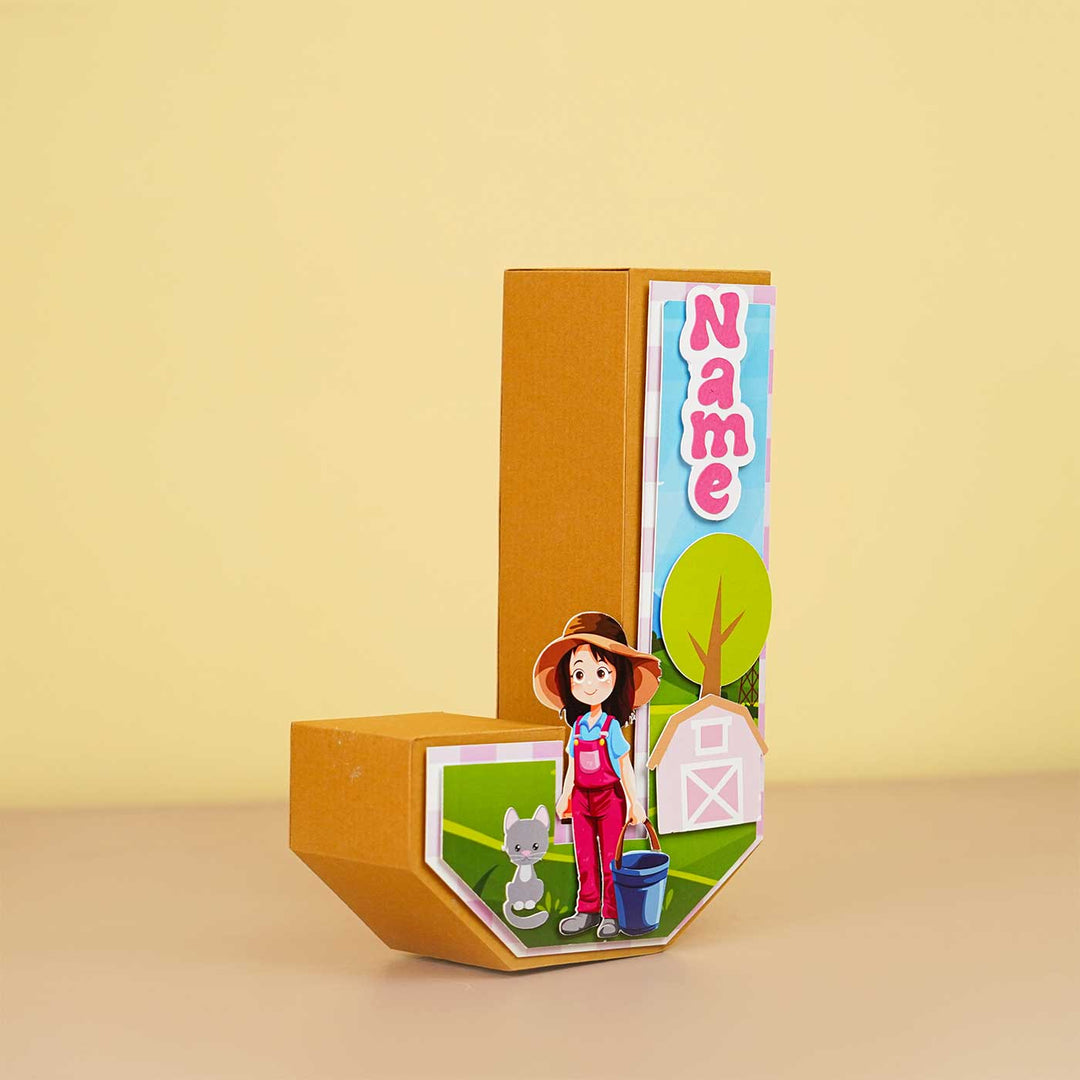 Personalized Printed Farm Theme For Girl 3D Cardstock Monogram - Three-quarter Angle Showing Depth