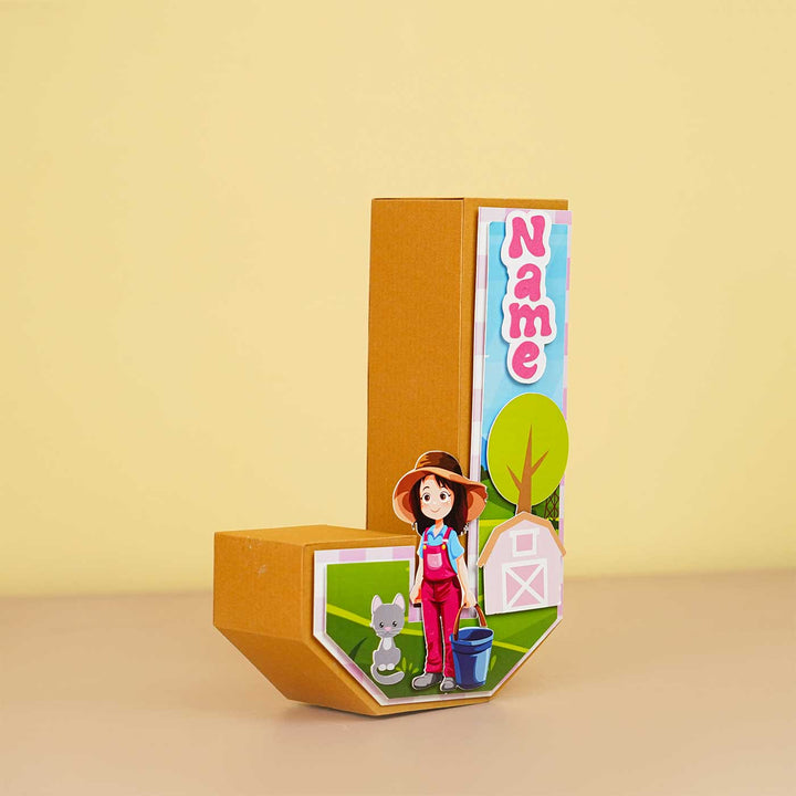 Personalized Printed Farm Theme For Girl 3D Cardstock Monogram - Three-quarter Angle Showing Depth