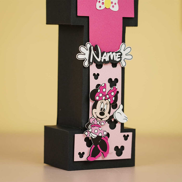 Personalized Printed Minnie 3D Cardstock Monogram For Kids - Front View with Name Personalization