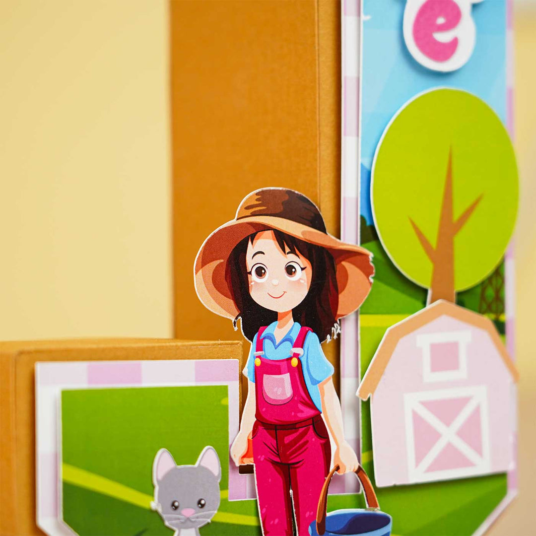 Personalized Printed Farm Theme For Girl 3D Cardstock Monogram - Box Packaging Display with Character Cutout