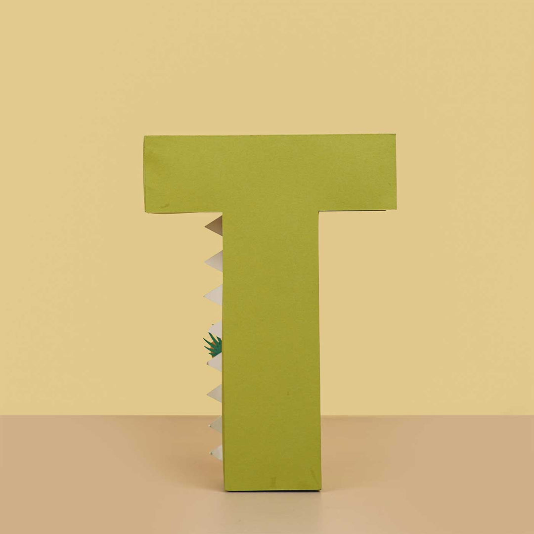 Personalized Printed Dinosaur Theme For Boy Cardstock Monogram - Front View Standing Upright