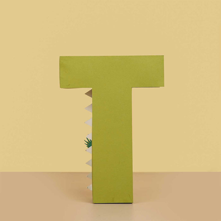 Personalized Printed Dinosaur Theme For Boy Cardstock Monogram - Front View Standing Upright