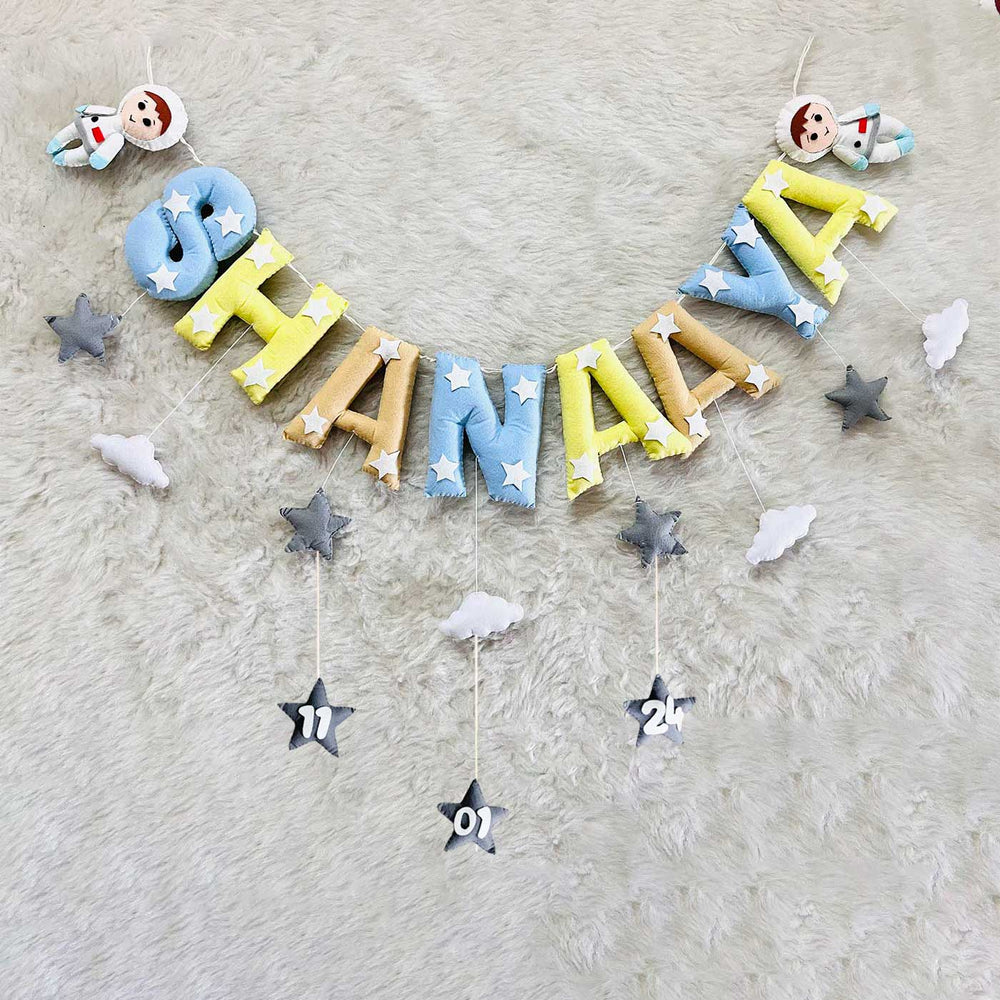 Handcrafted Personalized Astronaut Themed Bunting For Kids - Front View Hanging Garland Display