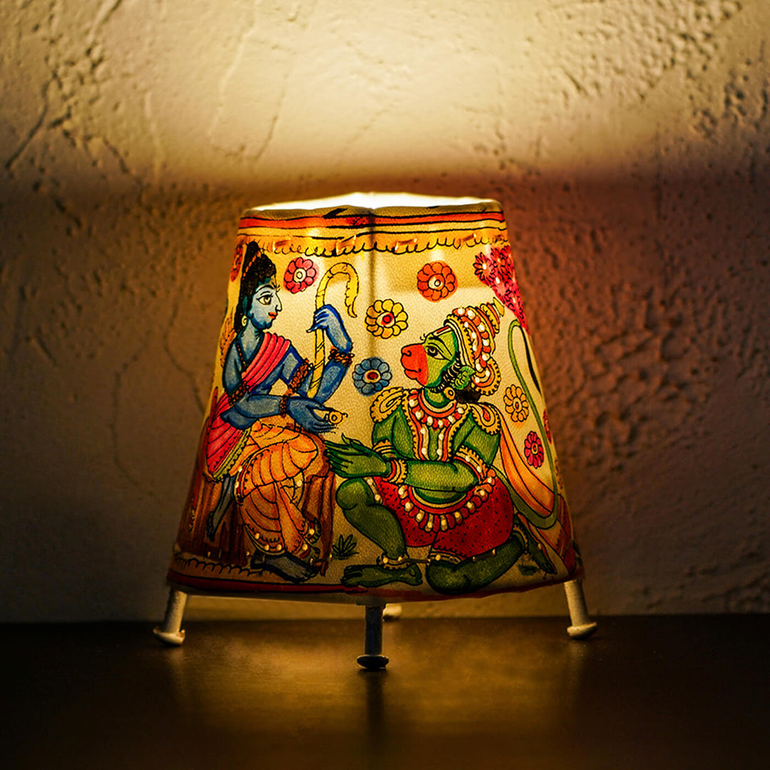 Rama Hanuman Small Hand Painted Tholu Bommalata Tabletop Lamp | 6 inches