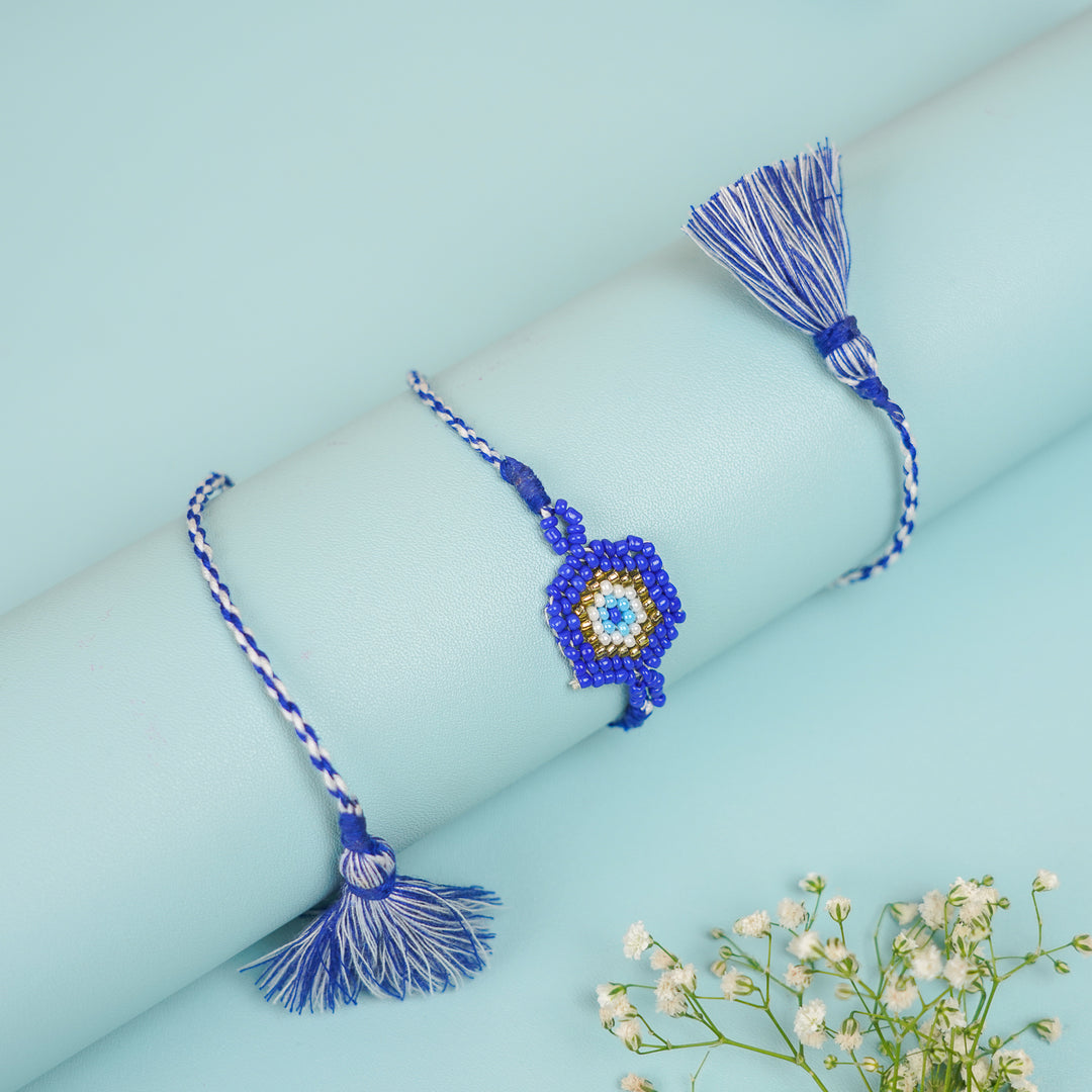Handmade Reusable Evil Eye Beads And Jhumki Rakhi For Brother