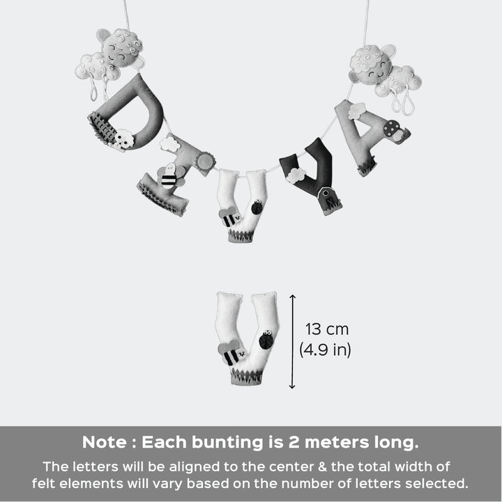 Personalized Fiona The Dinosaur Felt Bunting Garland For Kids - Hanging Letters with Size Reference