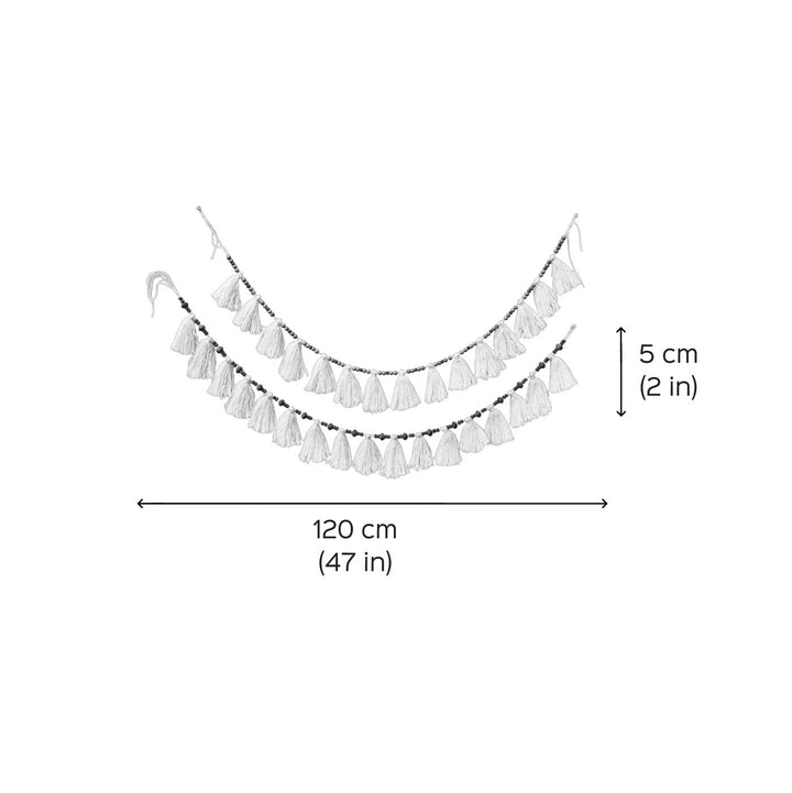 Handmade White Tassel Garland Bunting For Christmas Wall Decoration 2 - Dimension Chart with Tassel Lengths
