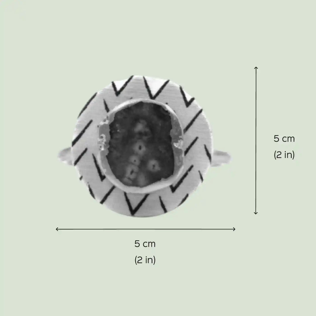 Black And White Cotton Fabric Coated MDF Napkin Rings With Agate Accent Premium Dining Set | Set of 6