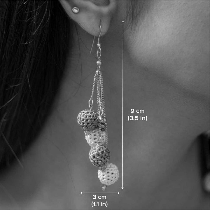 Handmade Crochet Brown Blobs Viscose Thread Swing Earrings