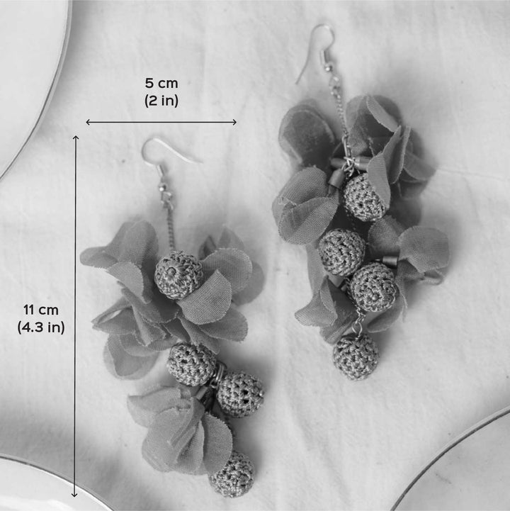 Handmade Crochet Pink Drops Viscose Thread Swing Earrings