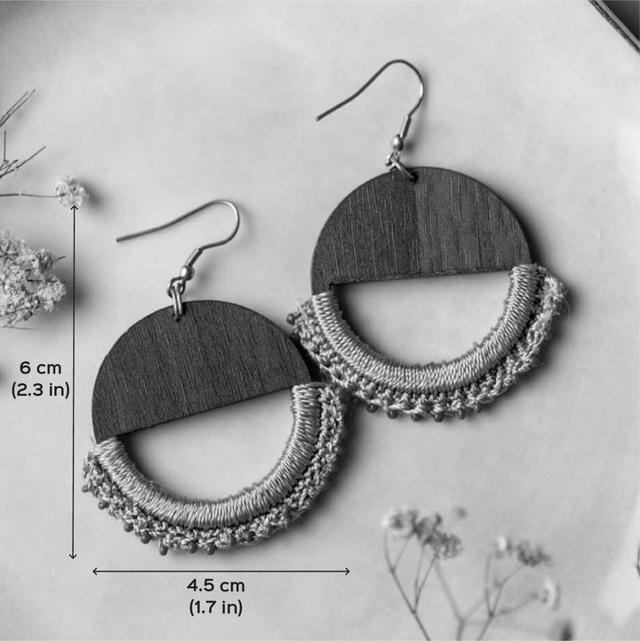 Handmade Beige Crescent Moon Earrings