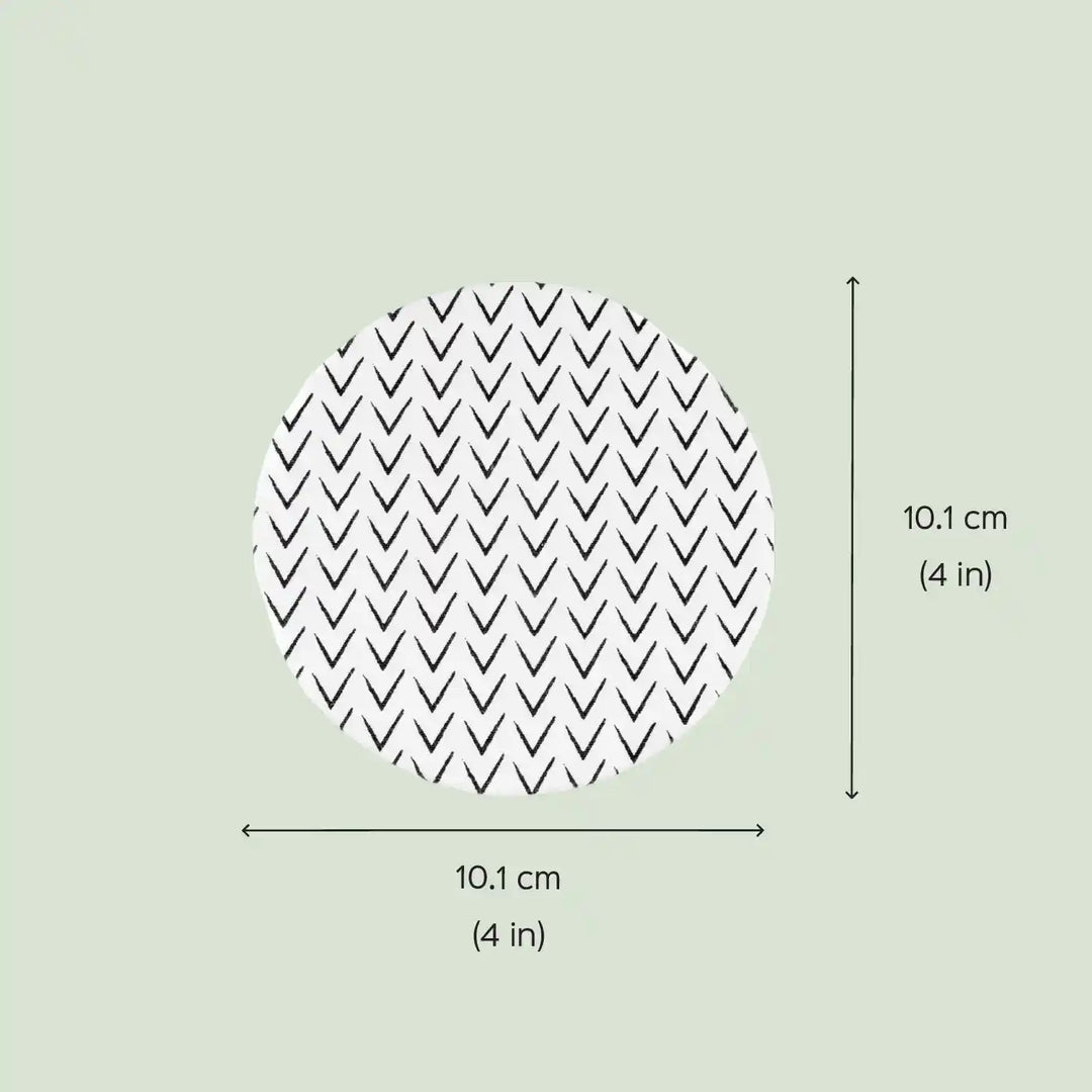 Black And White Cotton Fabric Coated MDF Round Coaster Set | Set of 4