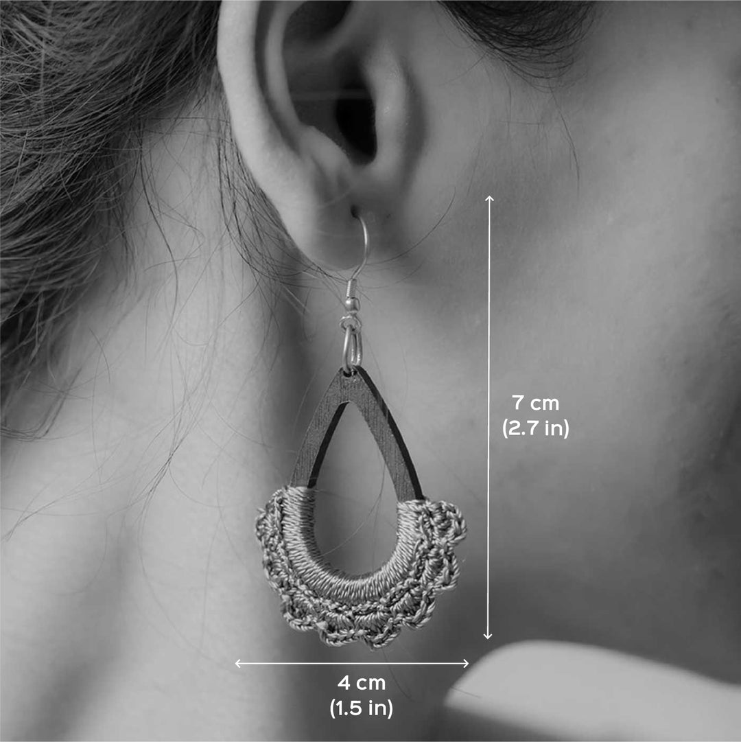 Handmade Crochet Grey Rain Drop Earrings