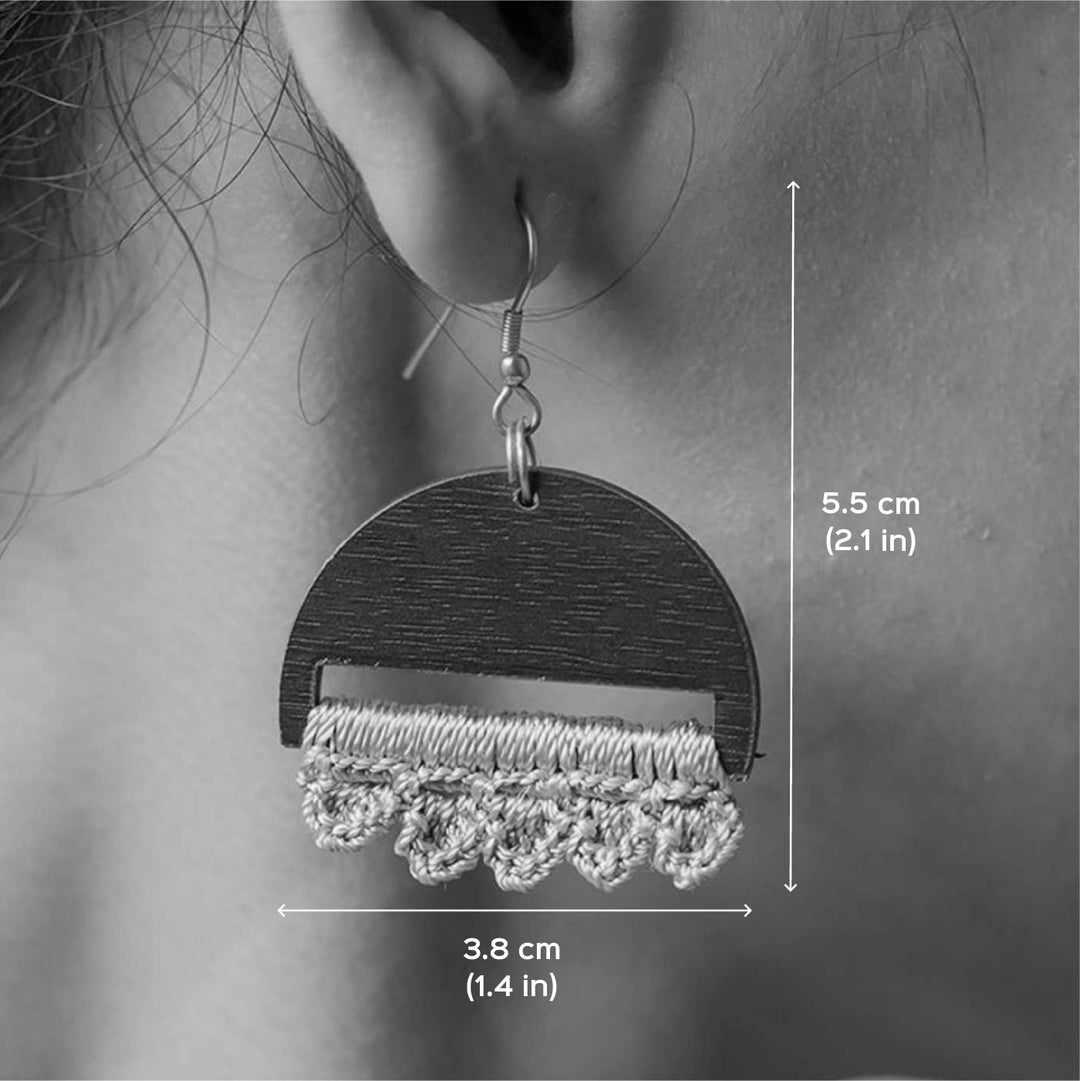 Handmade Crochet Beige Moon Drop Earrings