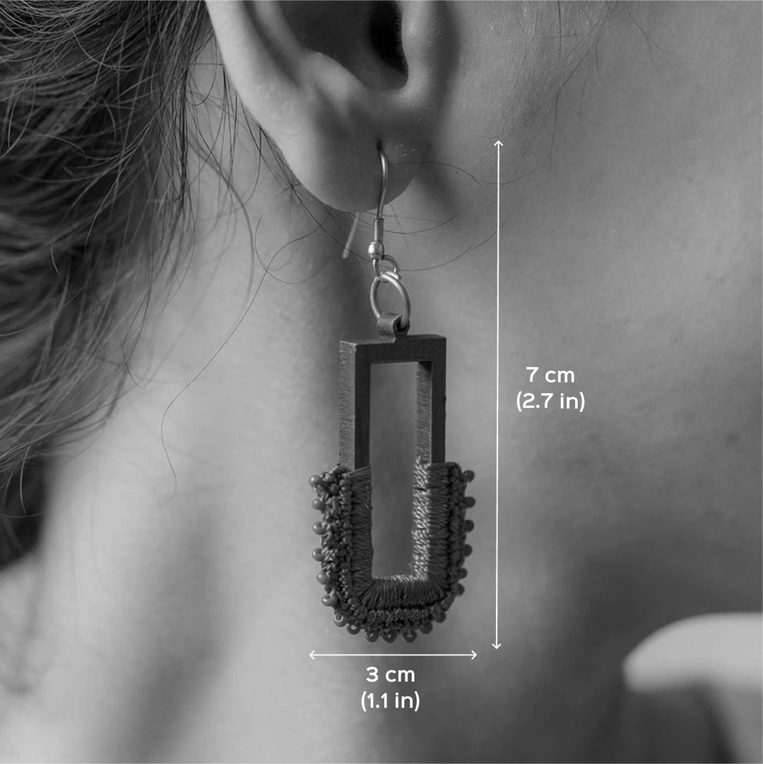 Handmade Crochet Indigo Rectangle Loop Earrings