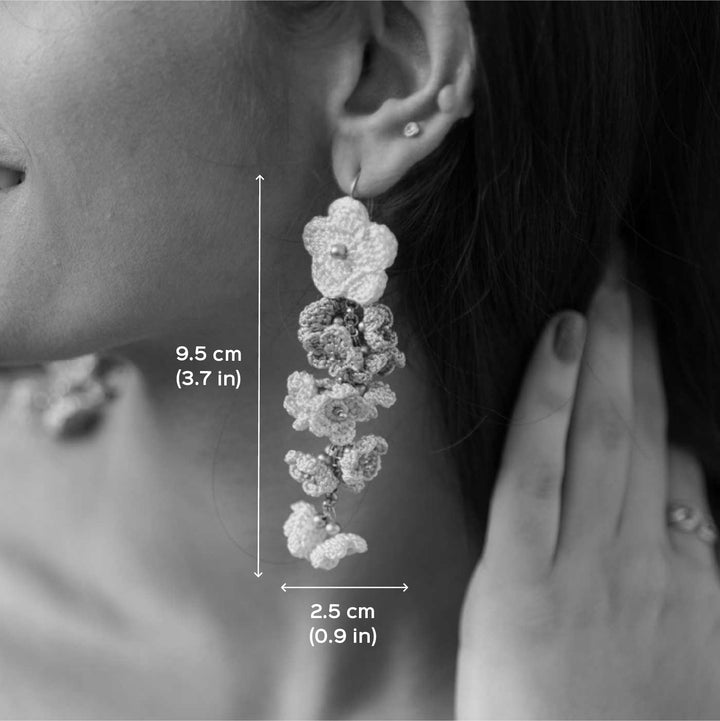 Handmade Crochet Indigo Shower Floral Dangler Earrings