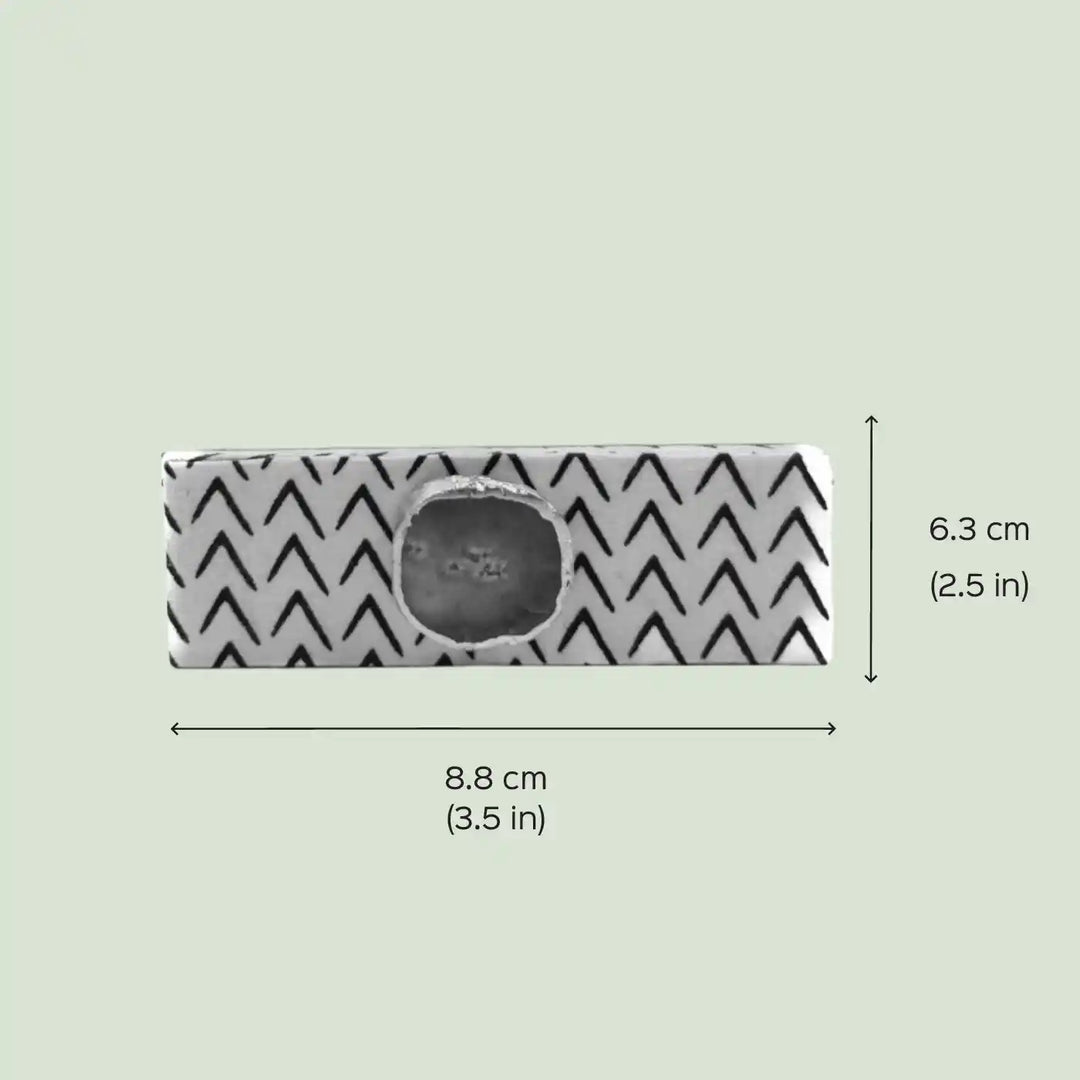 Black And White Cotton Fabric Coated MDF Visiting Card Holder With Agate Accent