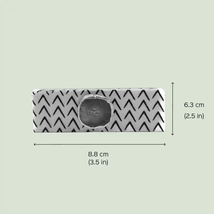 Black And White Cotton Fabric Coated MDF Visiting Card Holder With Agate Accent