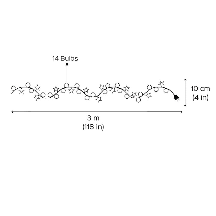 3 m, 14 Bulbs | Decorative Pine Wood Bobble, Gift & House LED Fairy Light