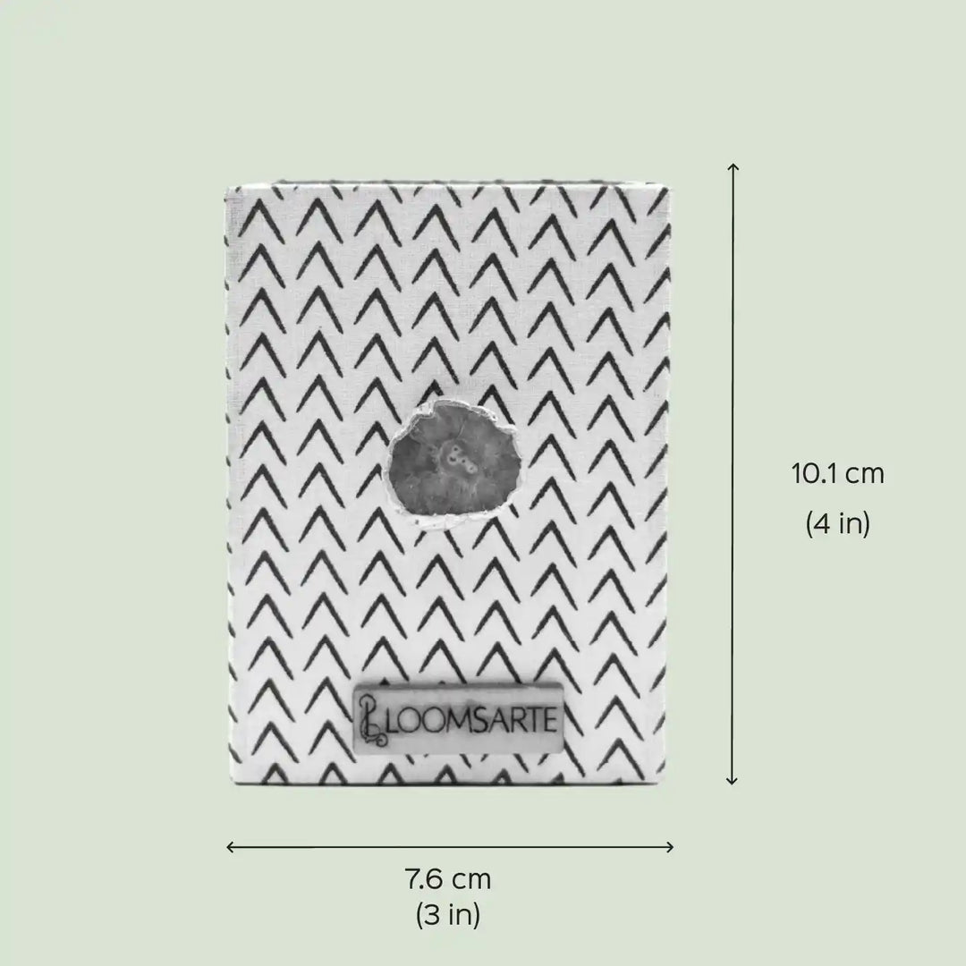 Black And White Cotton Fabric Coated MDF Pen Stand With Agate Accent Office Must-Have