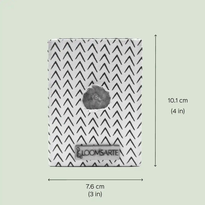 Black And White Cotton Fabric Coated MDF Pen Stand With Agate Accent Office Must-Have
