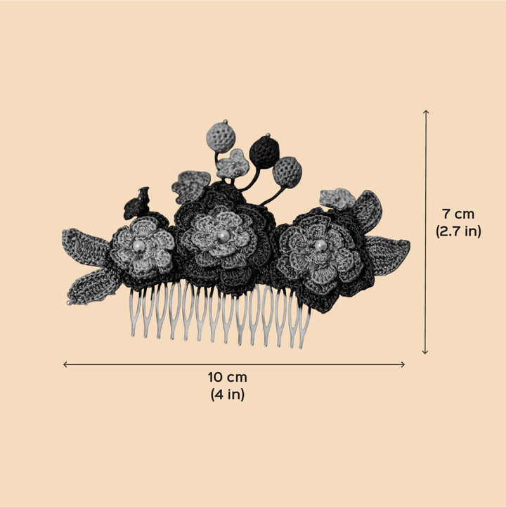 Handmade Crochet Guncha Purple Zinnias Hair Comb Pin