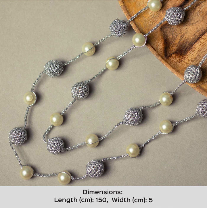 Handmade Crochet Silver Nakshatra Pearl Necklace