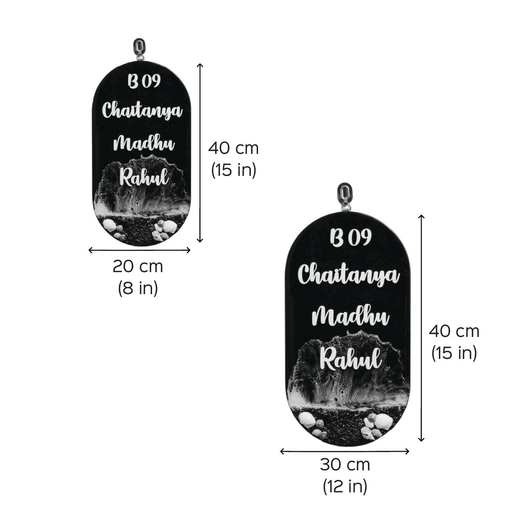 Personalized Beach Theme Resin Vertical Name Plate For Family Copy - Dimension Chart with Size Variations