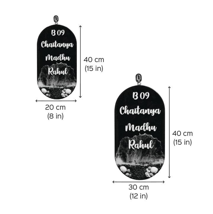 Personalized Beach Theme Resin Vertical Name Plate For Family Copy - Dimension Chart with Size Variations