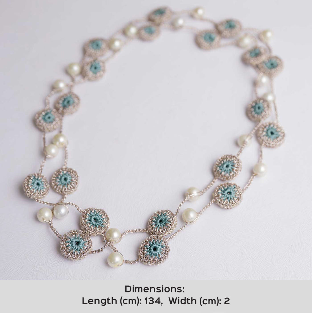 Handmade Crochet Rose Gold Mint Nakshatra Tikki Necklace