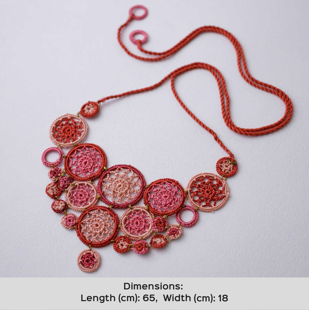 Handmade Crochet Red Mandala Design Necklace
