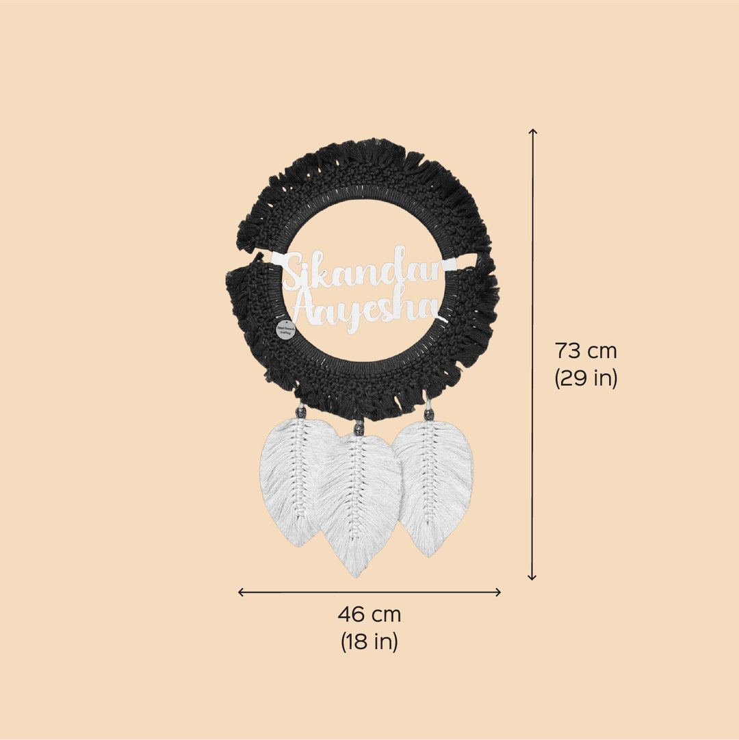 Personalized Macrame Round Pink & White Name Plate For Couples