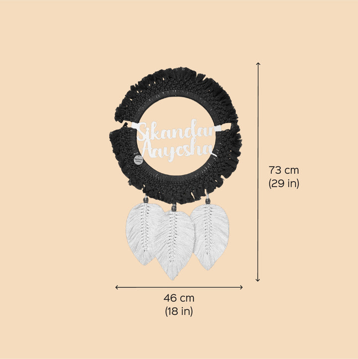 Personalized Macrame Round Pink & White Name Plate For Couples