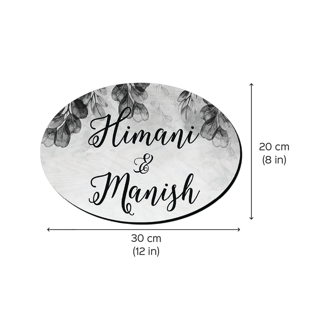 Printed Purple Spring Floral Wooden Oval Nameplate - Dimension Chart with Width and Height