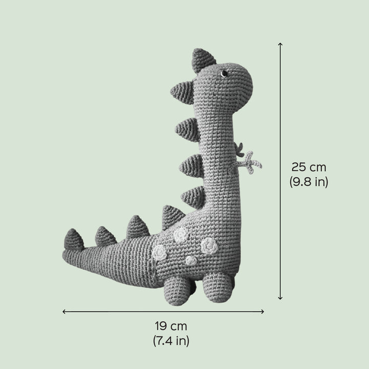 Handmade Crochet Dino Theme Kids Rakhi And Toy Combo With Roli Chawal Set Of 2 - Dimension Chart with Measurements