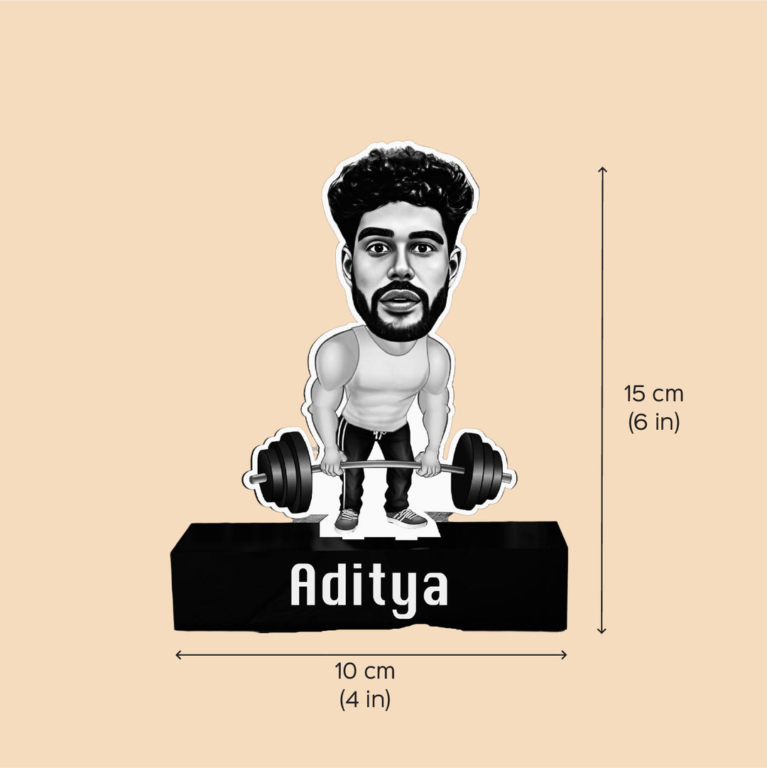 Photo Personalized Printed Fitness Freak Acrylic Caricature Cutout With Stand