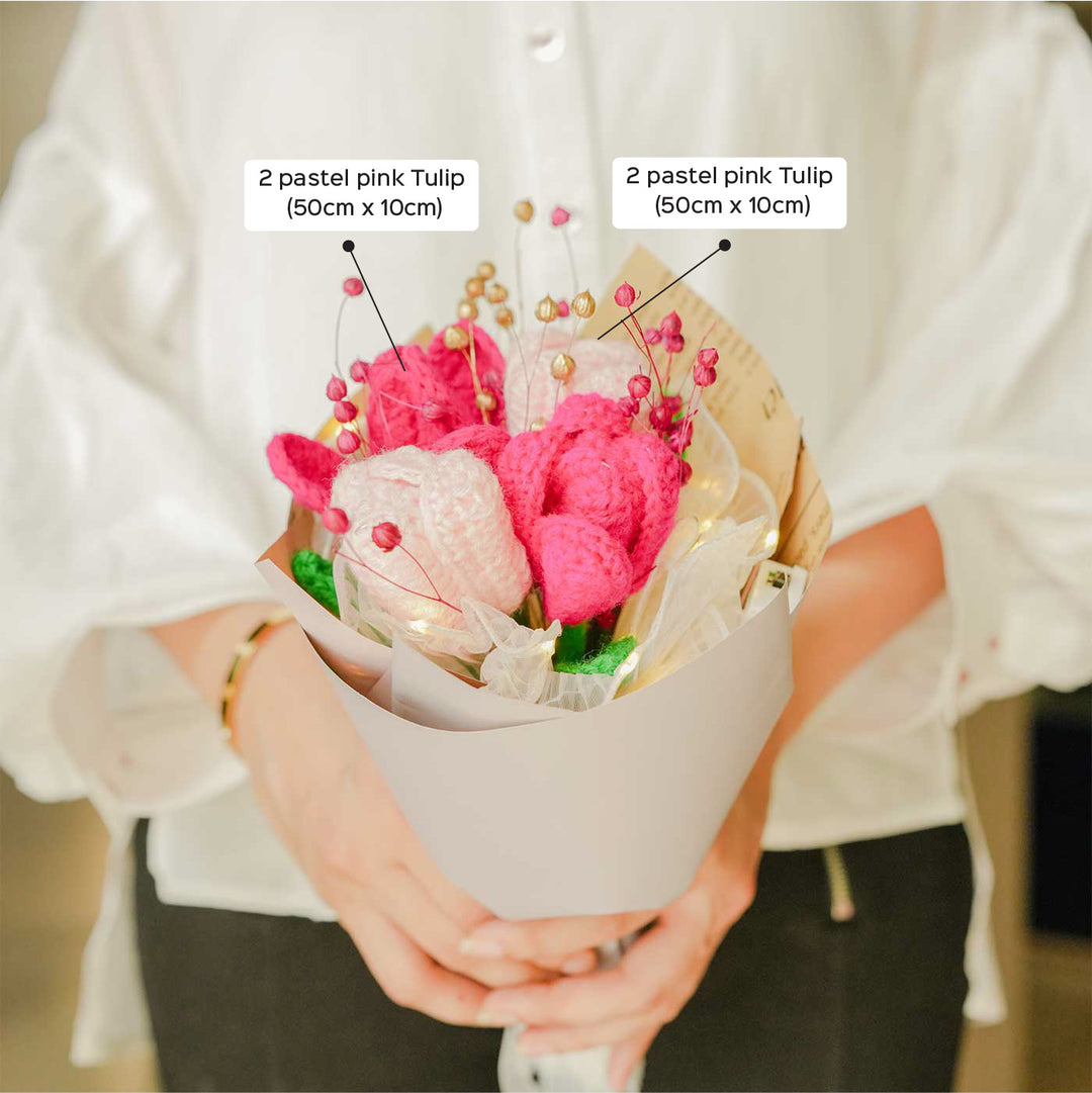 Handmade Crochet Pink And White Petals Flower Bouquet