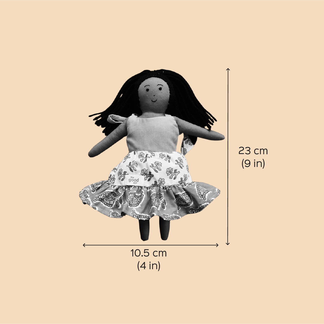 Nilah's (Younger Sister) Malar In Half Saree | Soft Hand-Stitched Sustainable Indian Play Doll