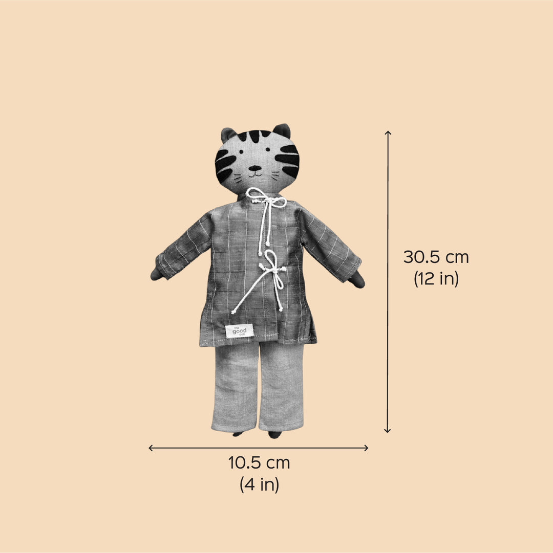 Nilah's (Tiger Friend) Puli In Kurta | Soft Hand-Stitched Sustainable Indian Play Doll